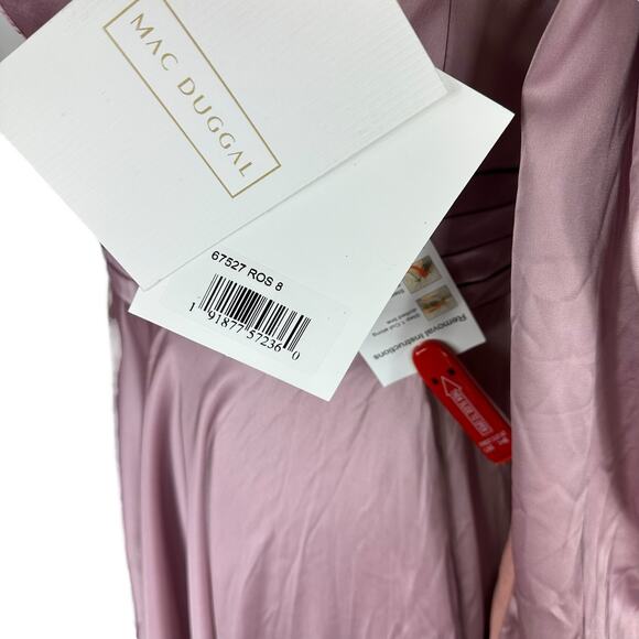 MAC DUGGAL 67527 Pink Satin Long Sleeve V-Neck Midi Cocktail Formal Dress 8 NWT - Picture 4 of 9